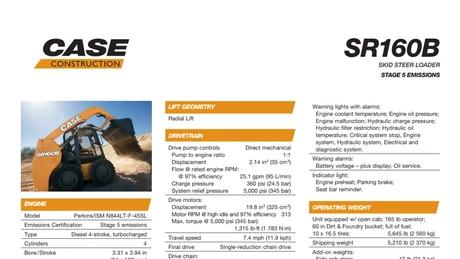 SR160B Skid Steer Loader Specifications
