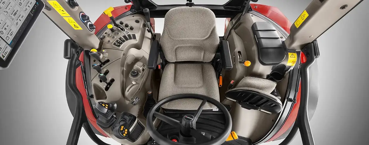 Case IH Farmall C tractor in cab shot of seat and in cab tools