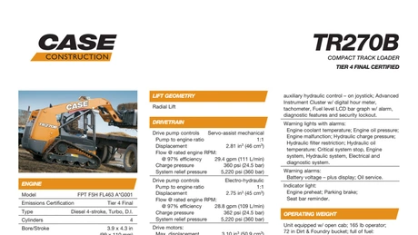 TR270B Compact Track Loader Specifications