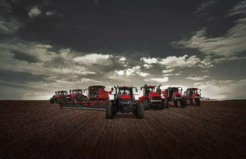 line up of Case IH equipment