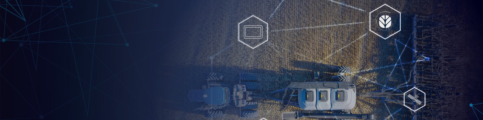 New Holland precision technology banner with machine and connectivity flow