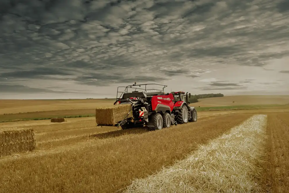 A Case IH baler in a field