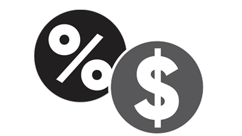 dollar and percentage sign in circles