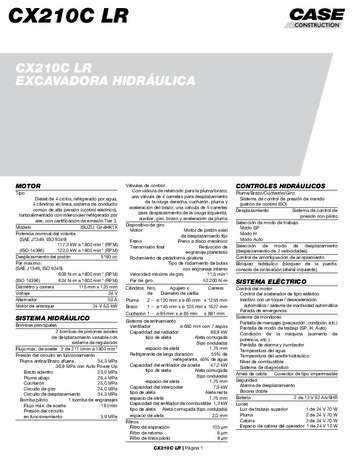 Ficha Técnica CX210C LR