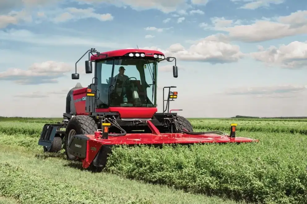 Case IH windrower in field