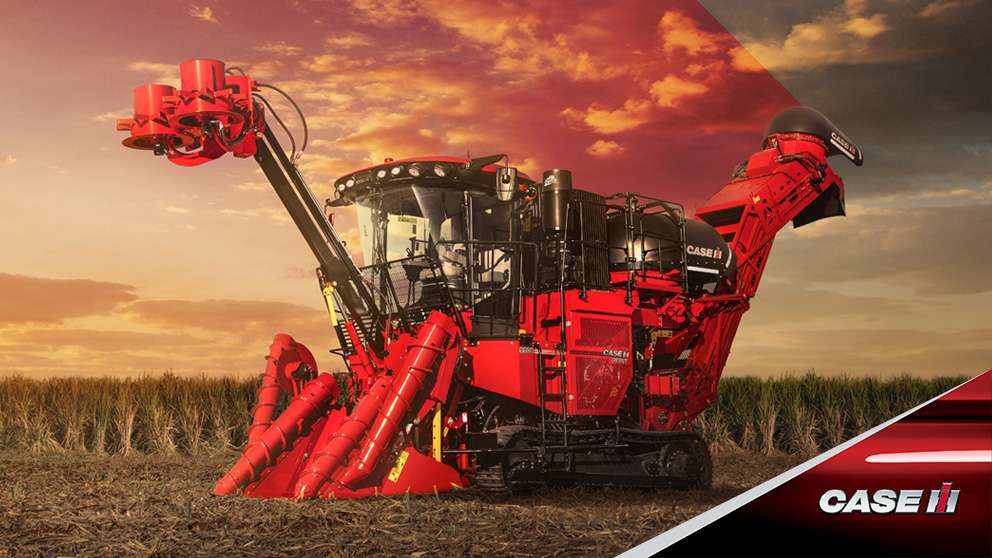 Case IH Sugarcane Austoft harvester working in field