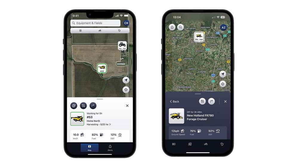 New Holland FieldOps features on phone screen
