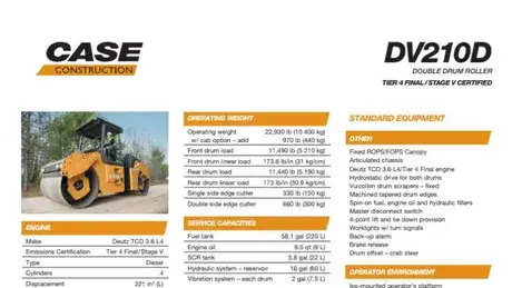 DV210D Large Double Drum Vibratory Compactor Specifications