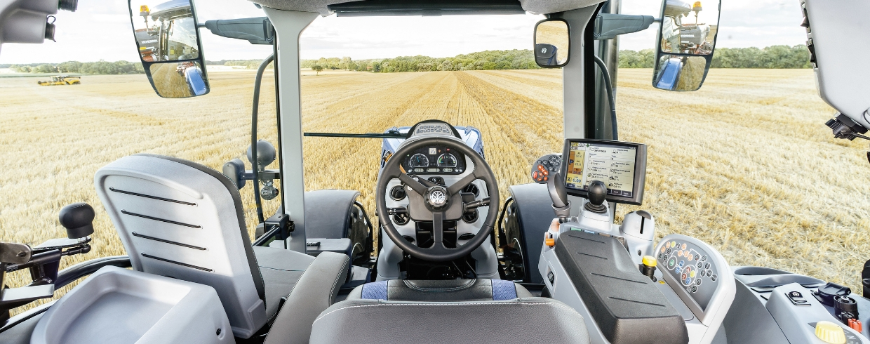 T7 tractor cab and steering wheel