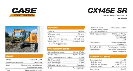 CX145E SR Large Crawler Excavator Specifications