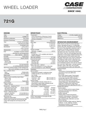SPEC - WHEEL LOADER 721G