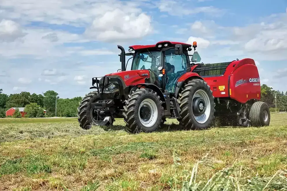 Case IH Maxxum 145 and RB565 in Field