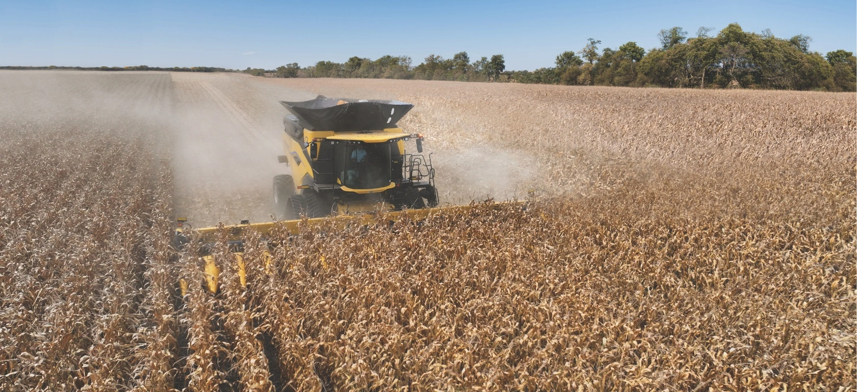 New Holland combine harvester and 9200 series corn head in the field