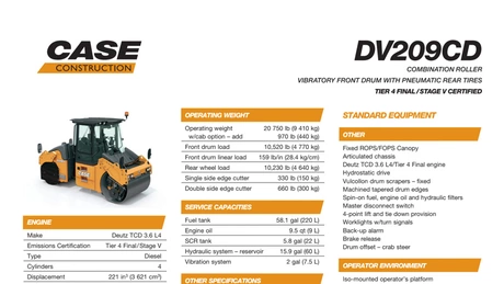 DV209CD Large Combination Roller Specifications
