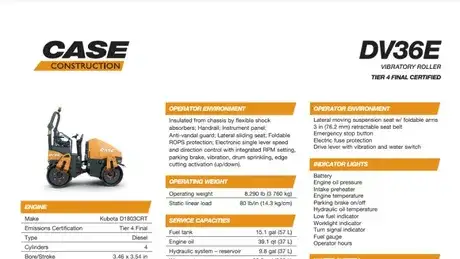 DV36E Small Double Drum Vibratory Compactor Specifications
