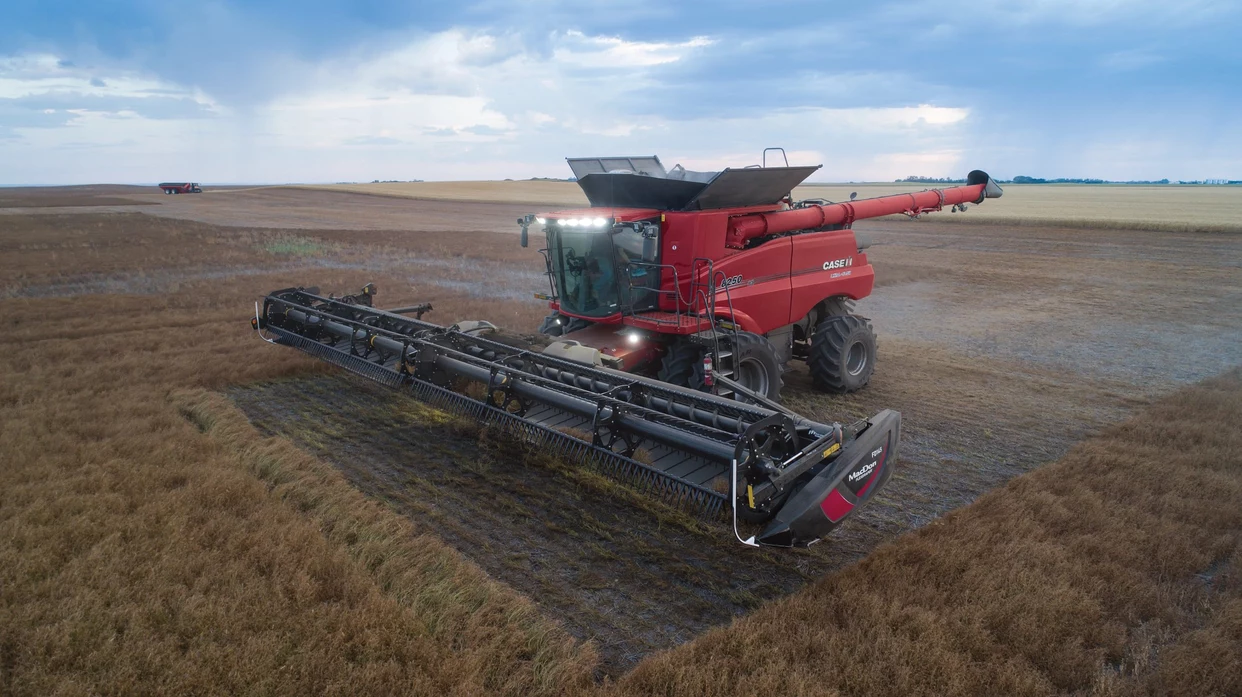 Axial Flow 8250 with MacDon F2 head in demo field