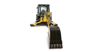 Loader backhoe with arm extended.