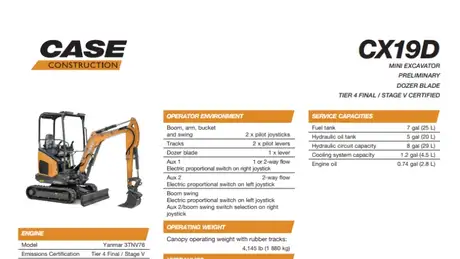 CX19D Mini Excavator Specifications