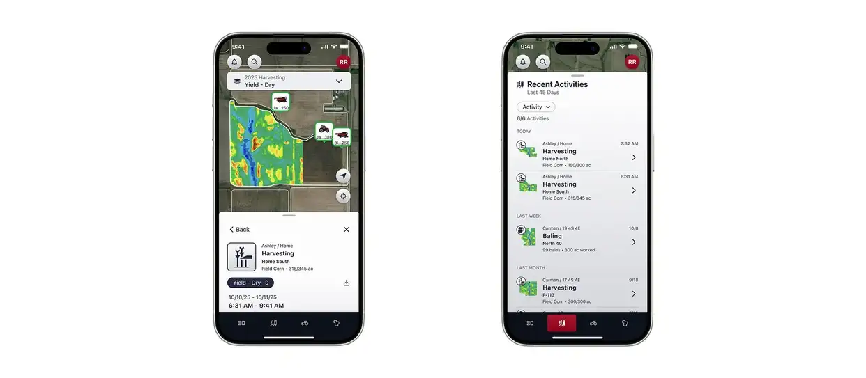 Case IH FieldOps activity details screens
