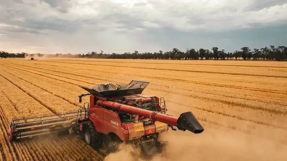Axial Flow 250 Series working in field with dust coming up from behind