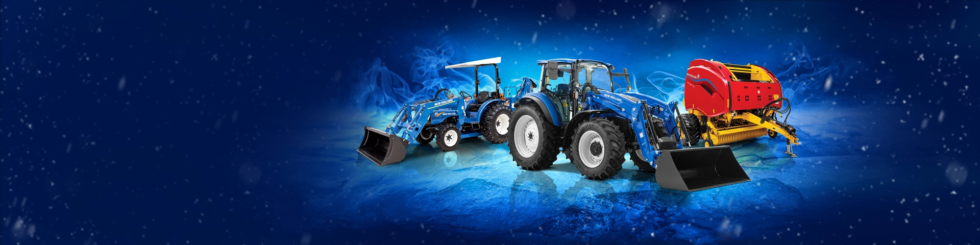 New Holland equipment with blue background.
