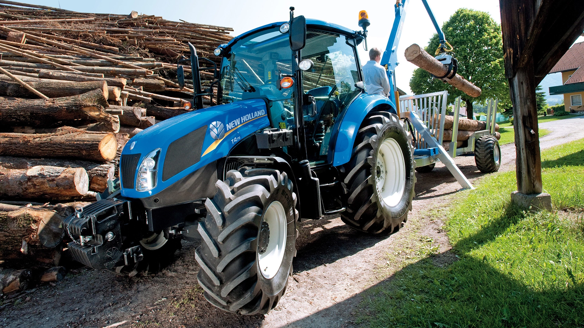 New Holland T4 tractor performing agricultural tasks on the field