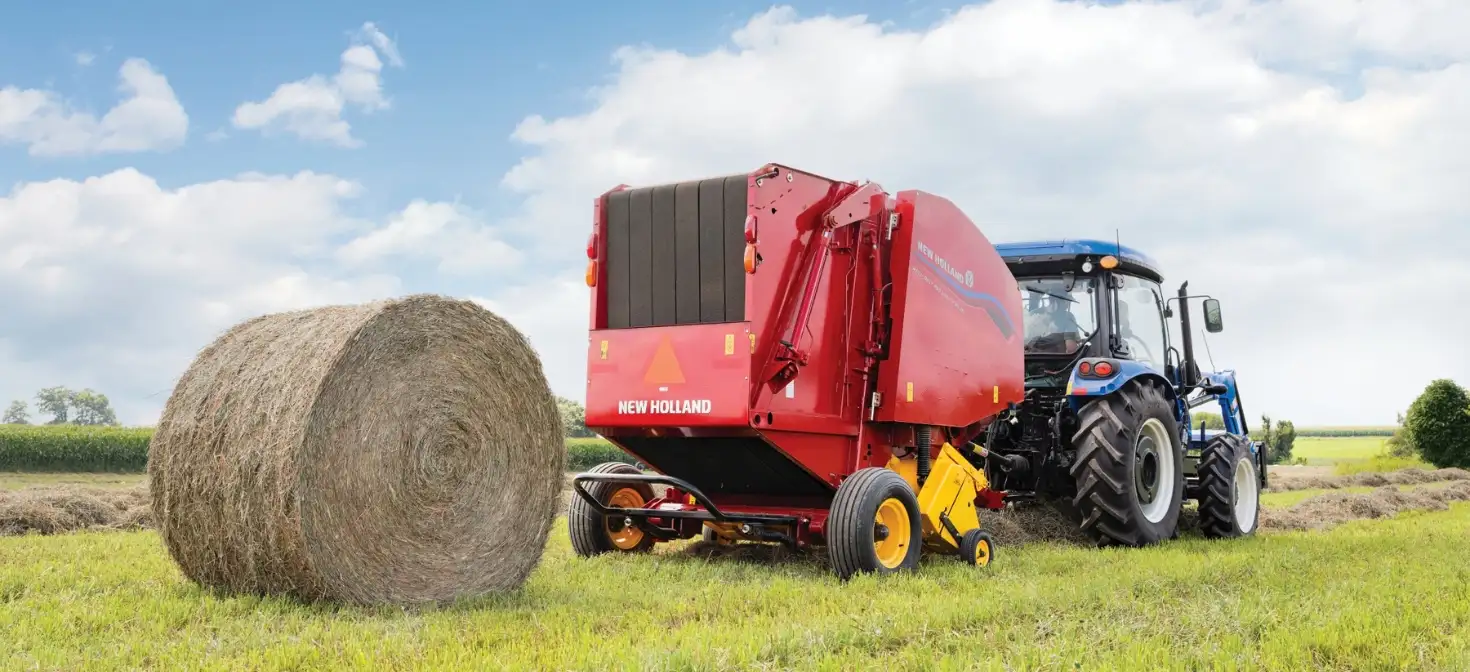 Bale behind a Roll-Belt™ Round Baler in the field