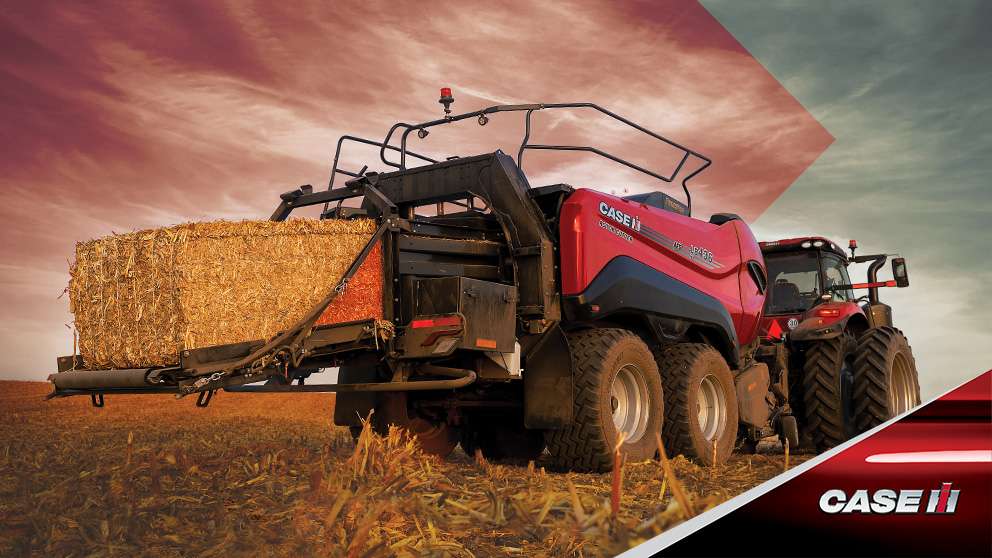 Case IH hay baler working in field in Australia region