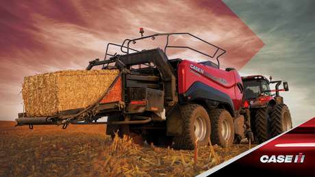 Case IH hay baler working in field in Australia region