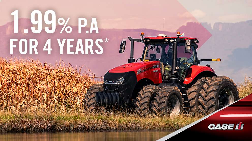 Case IH Magnum Series tractor working in field with finance rate offer attached in picture