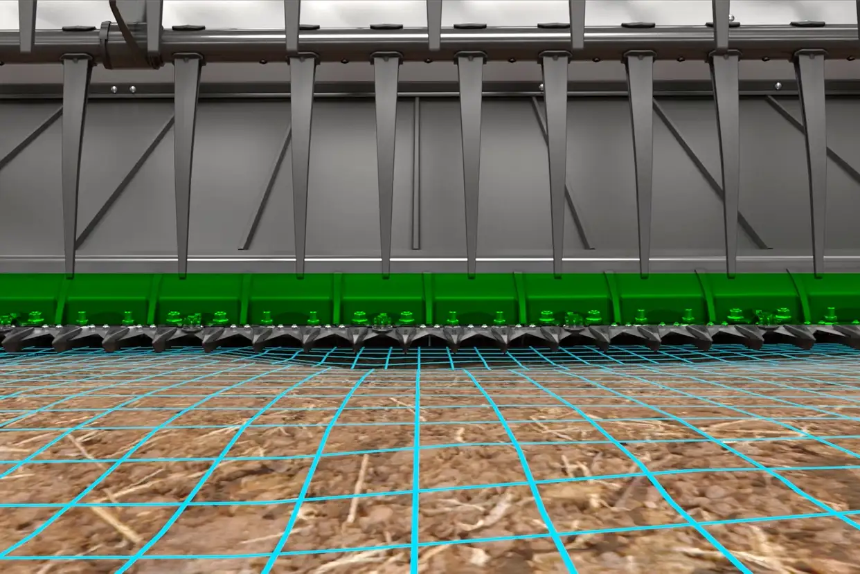 Illustration of Case IH Model FD2 PLUS cutterbar float critical gap.