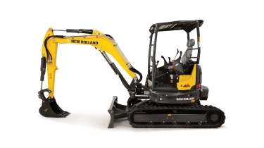 Mini excavator from the side.