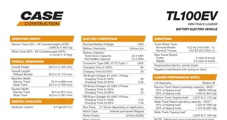 TL100EV Mini Track Loader Specifications