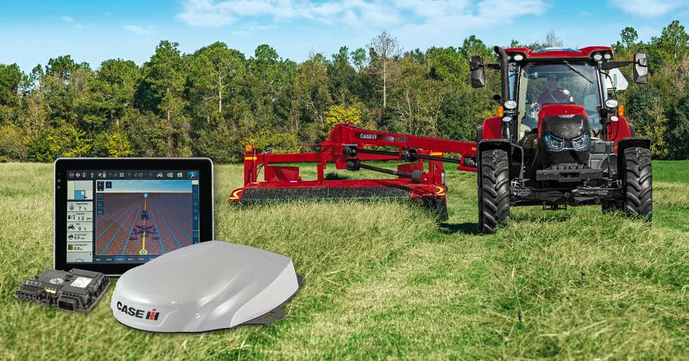 Case IH Guidance kit in front of tractor and mower