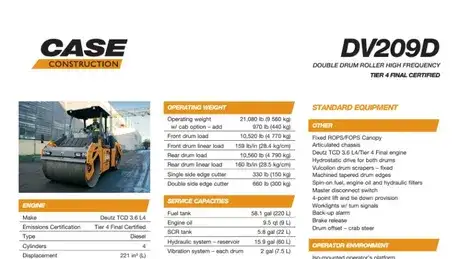DV209D HF Large Double Drum Vibratory Compactor Specifications