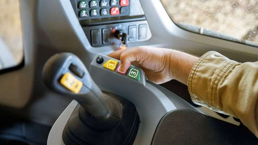 full size wheel loader cab and controls