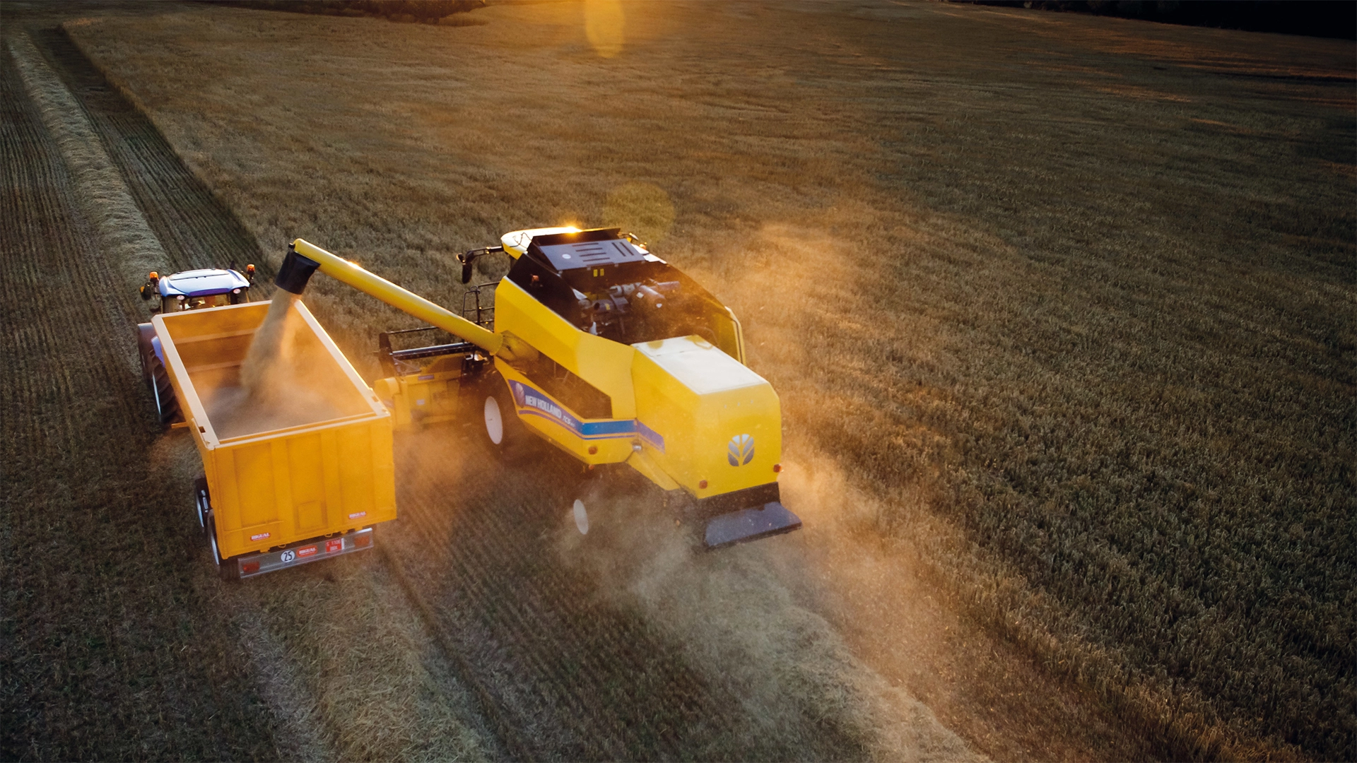 New Holland TC Combine Harvester in action, efficiently harvesting with combine header